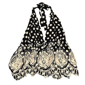 Free People Polka Dot Halter Top with Lace Detail
